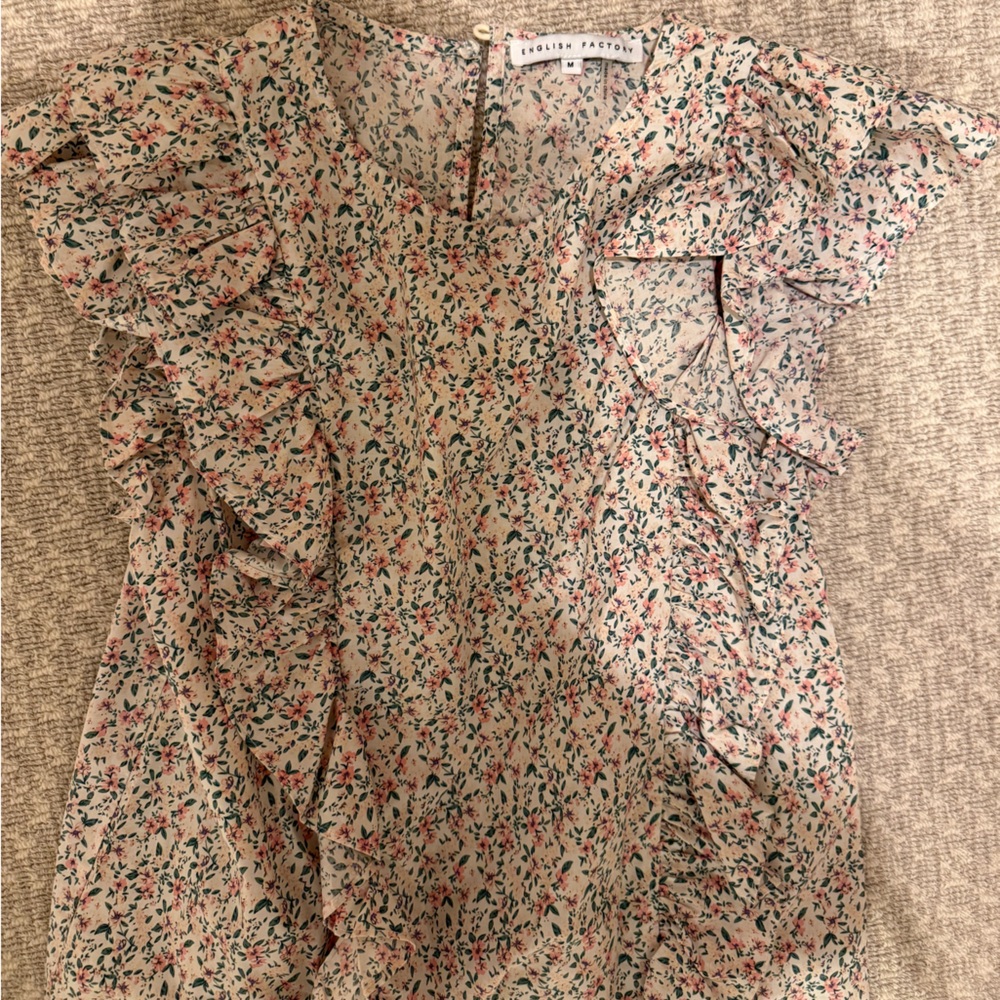English Factory Floral Print Top with Ruffle Detail